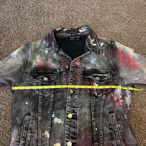 Embellish NYC Mens Multi Color Paint Splatter Denim Trucker Jacket Red Size M - Picture 6 of 8